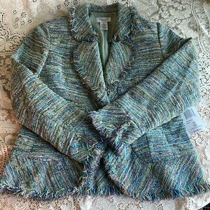 Beach Glass Shortie Jacket “Laura Ashley” Size Petite Medium Poly/Cotton/Rayo
